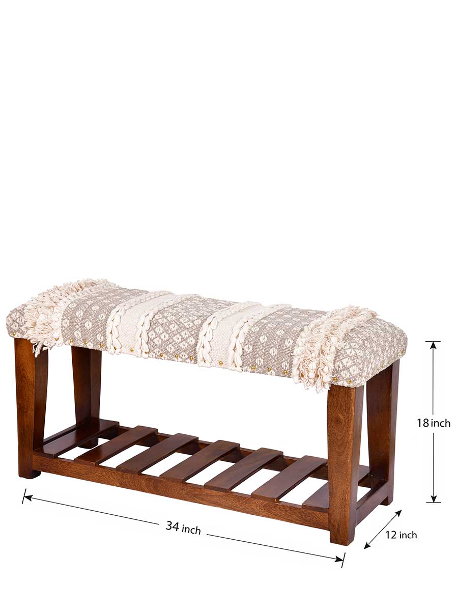 Misty Dew Solid Wood Bench With Upholstery