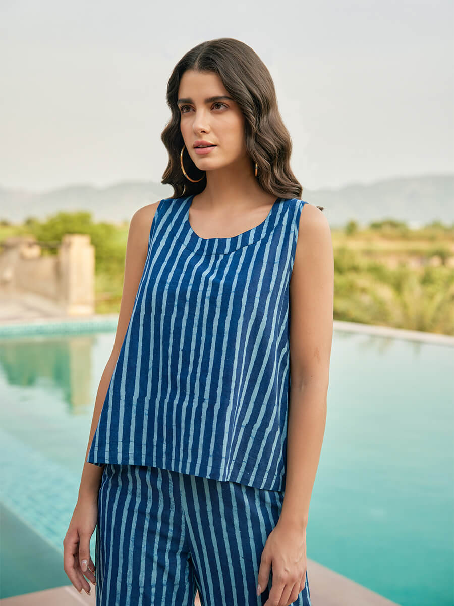 Set of 2 - Moonlit Tide Sleeveless Top & Palazzo Pant