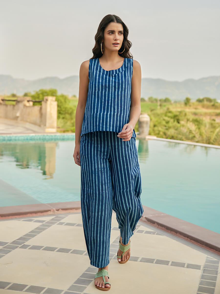 Set of 2 - Moonlit Tide Sleeveless Top & Palazzo Pant