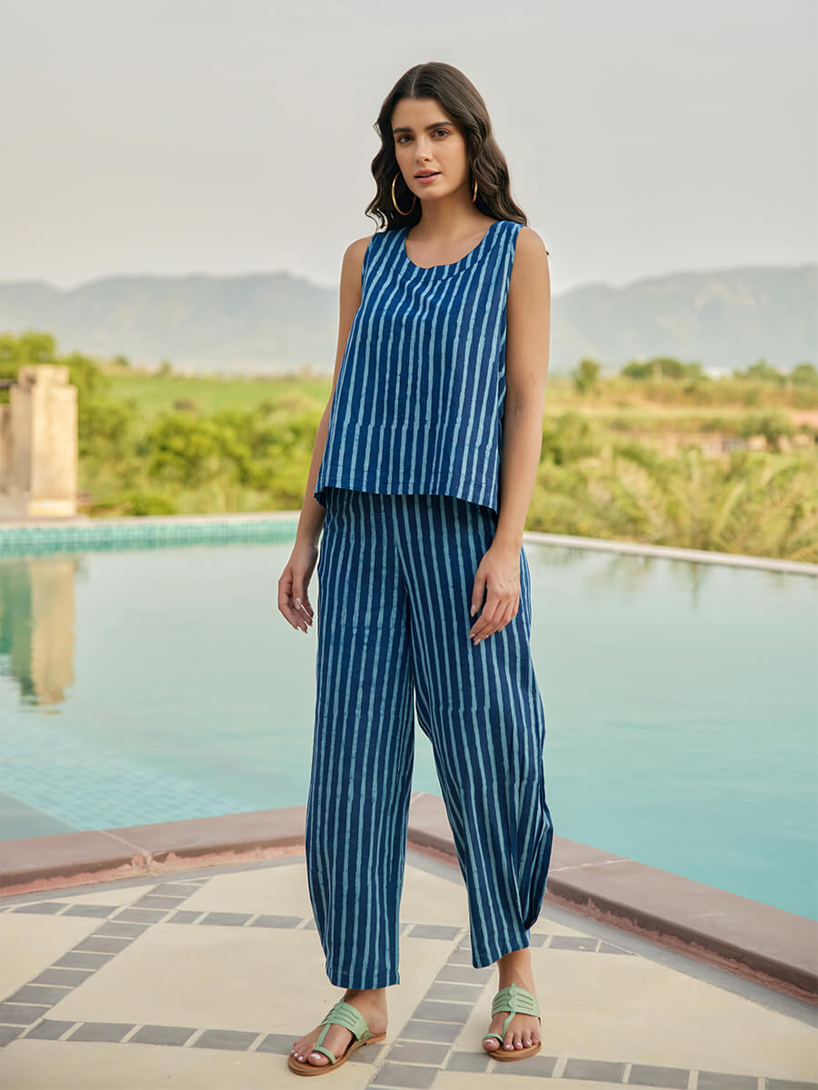 Set of 2 - Moonlit Tide Sleeveless Top & Palazzo Pant