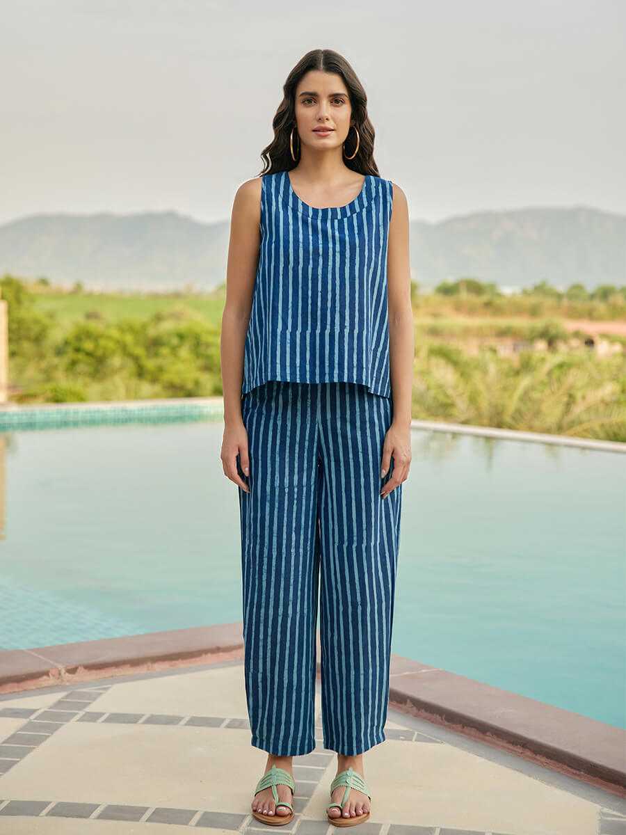 Set of 2 - Moonlit Tide Sleeveless Top & Palazzo Pant