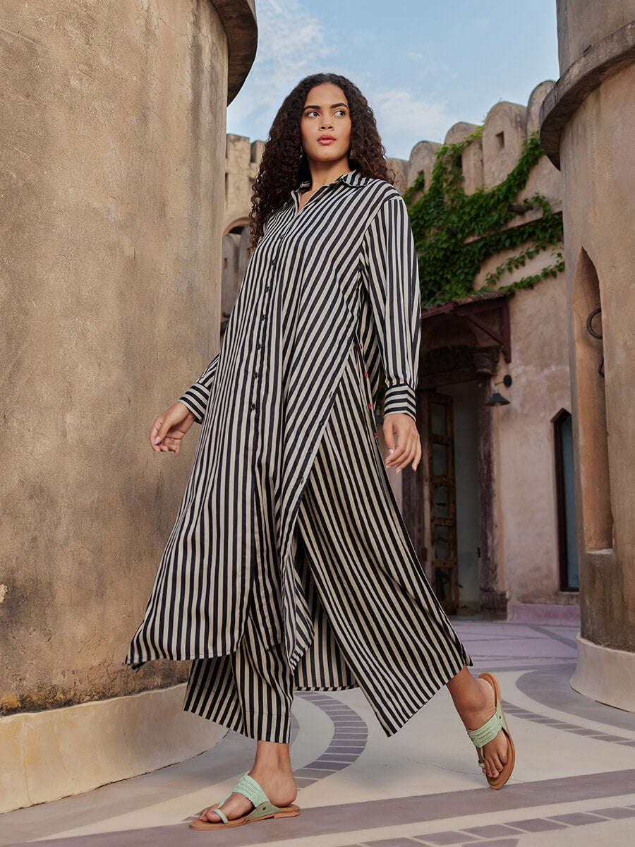 Set of 2 - Souk Long Shirt Dress & Palazzo Pants Set