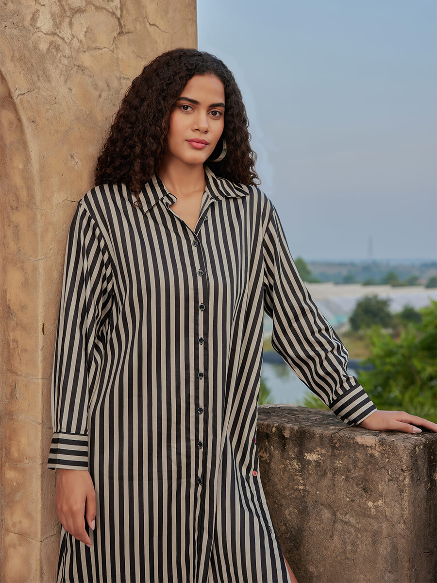 Set of 2 - Souk Long Shirt Dress & Palazzo Pants Set