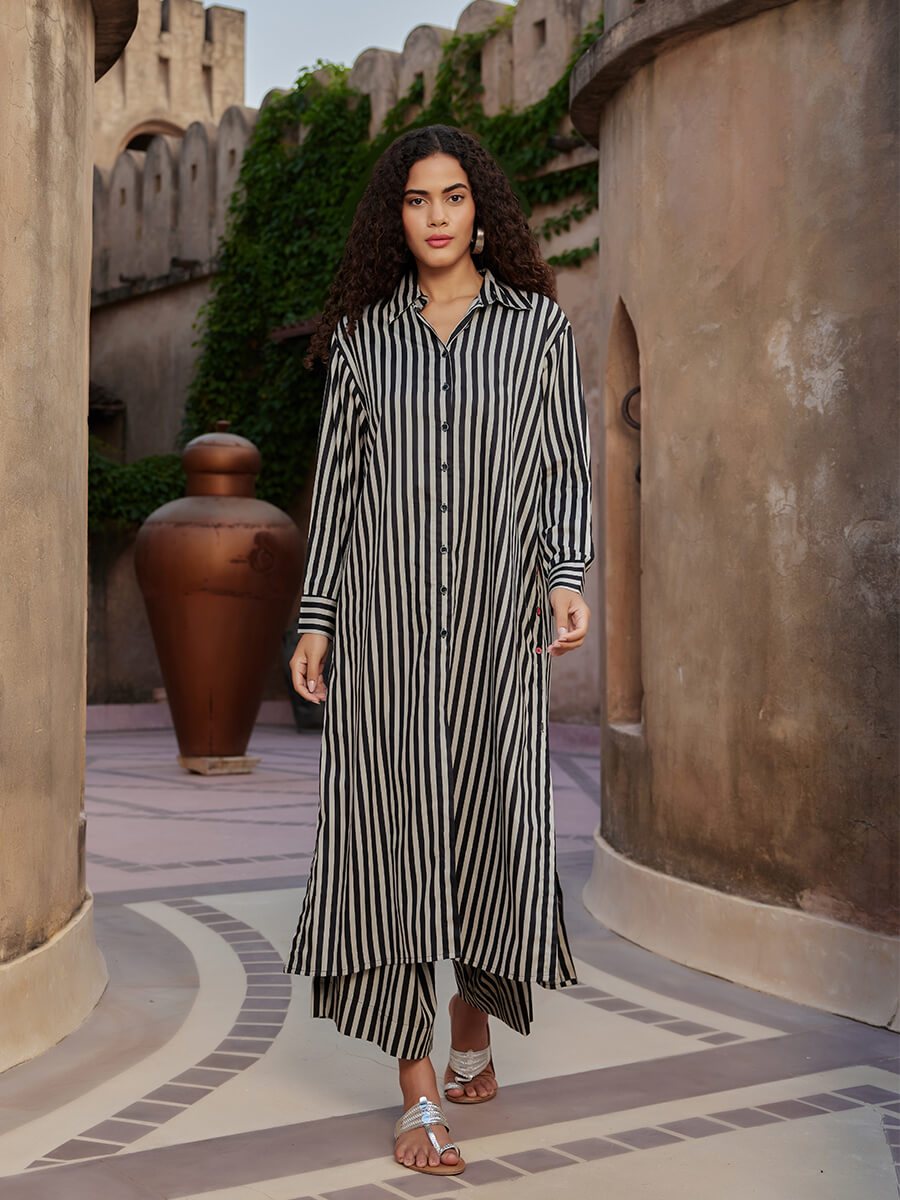Set of 2 - Souk Long Shirt Dress & Palazzo Pants Set