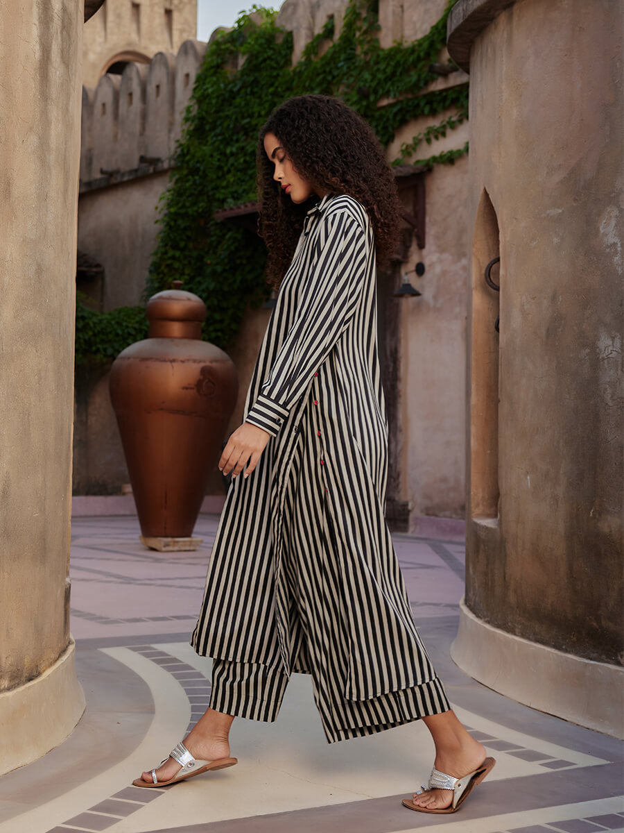 Set of 2 - Souk Long Shirt Dress & Palazzo Pants Set
