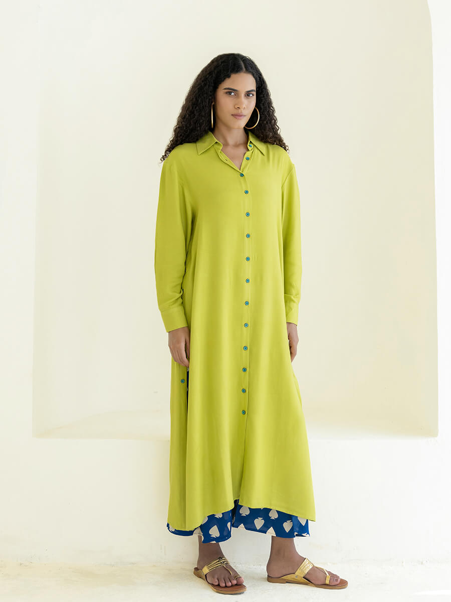 Set of 2 - Tan Long Shirt Dress & Wrap-Around Palazzo Set
