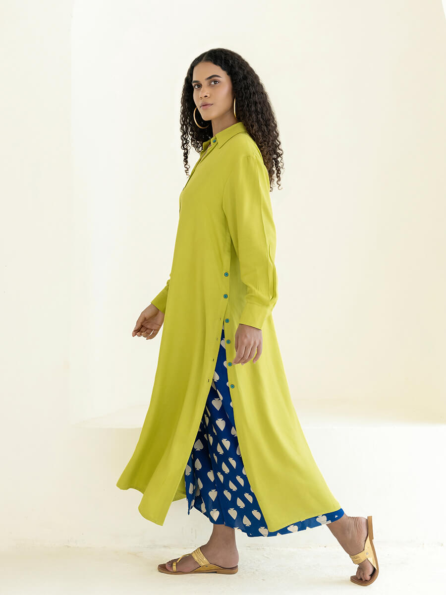 Set of 2 - Tan Long Shirt Dress & Wrap-Around Palazzo Set