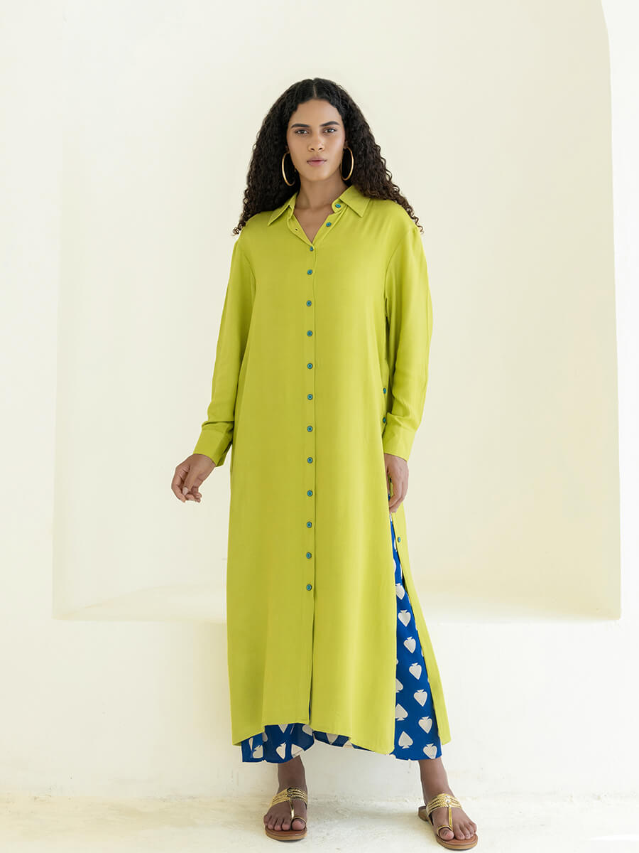 Set of 2 - Tan Long Shirt Dress & Wrap-Around Palazzo Set