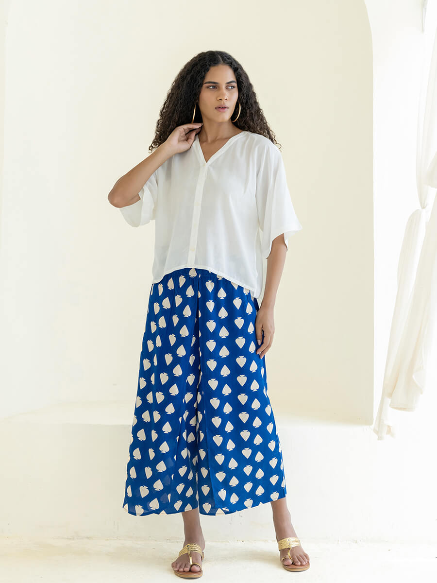 Set of 2 - White Isle Short Top & Wrap-Around Palazzo Pants