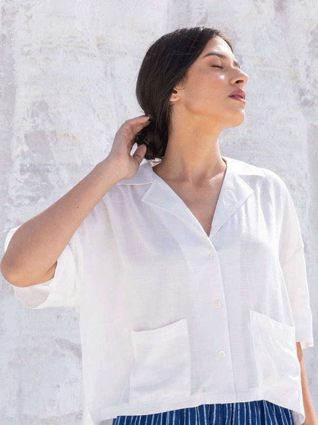 Set of 2 - Venus Shirt Top and Indigo Wrap-around Palazzo