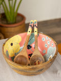 Set of 3 - Flower Melody Salad Bowl With Serving Spoons