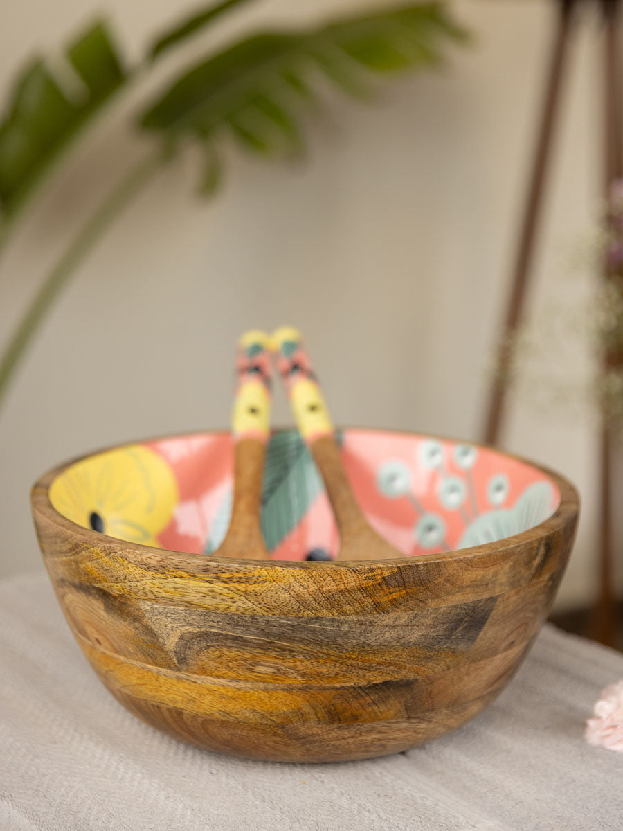 Set of 3 - Flower Melody Salad Bowl With Serving Spoons