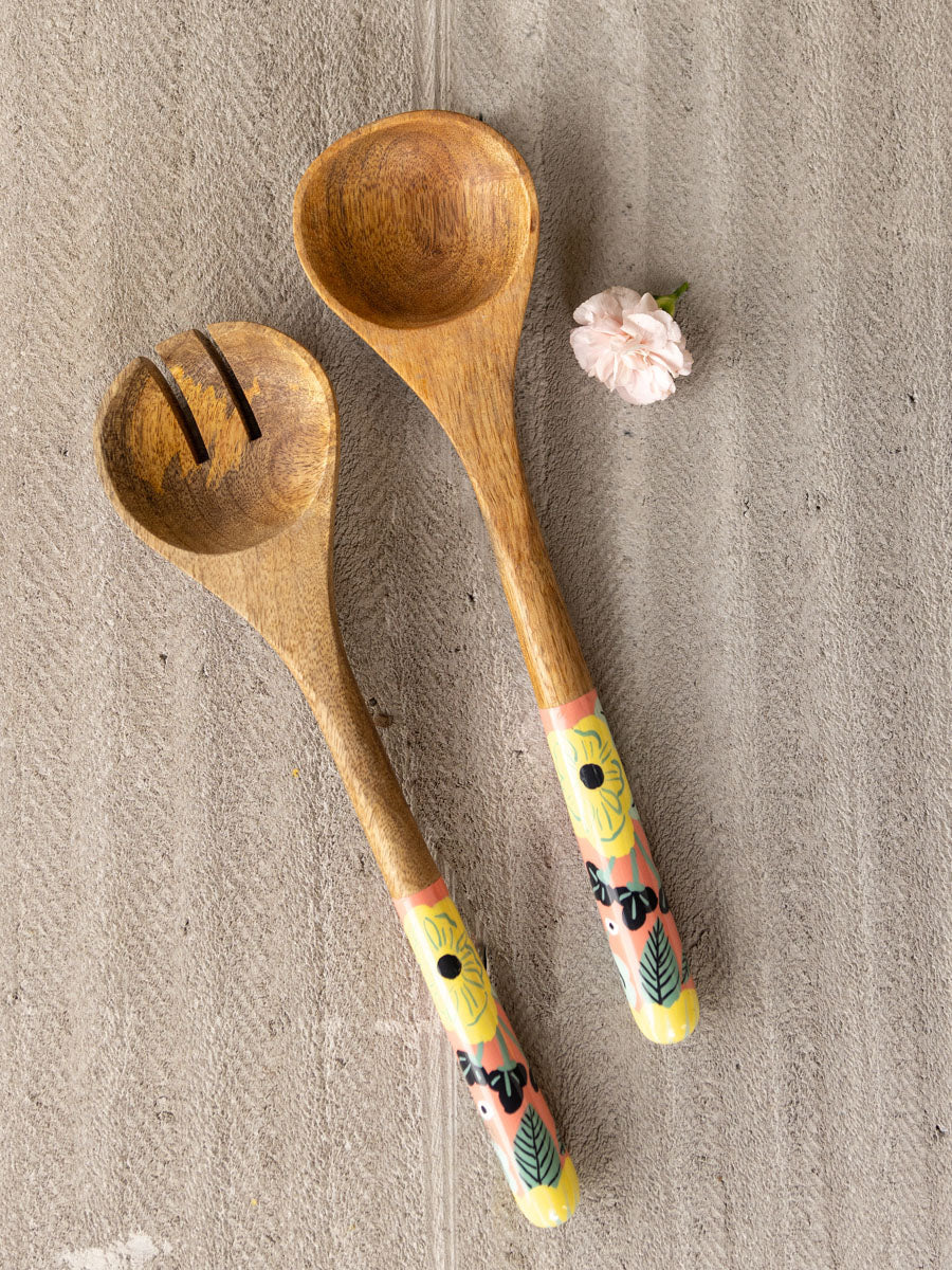 Set of 3 - Flower Melody Salad Bowl With Serving Spoons