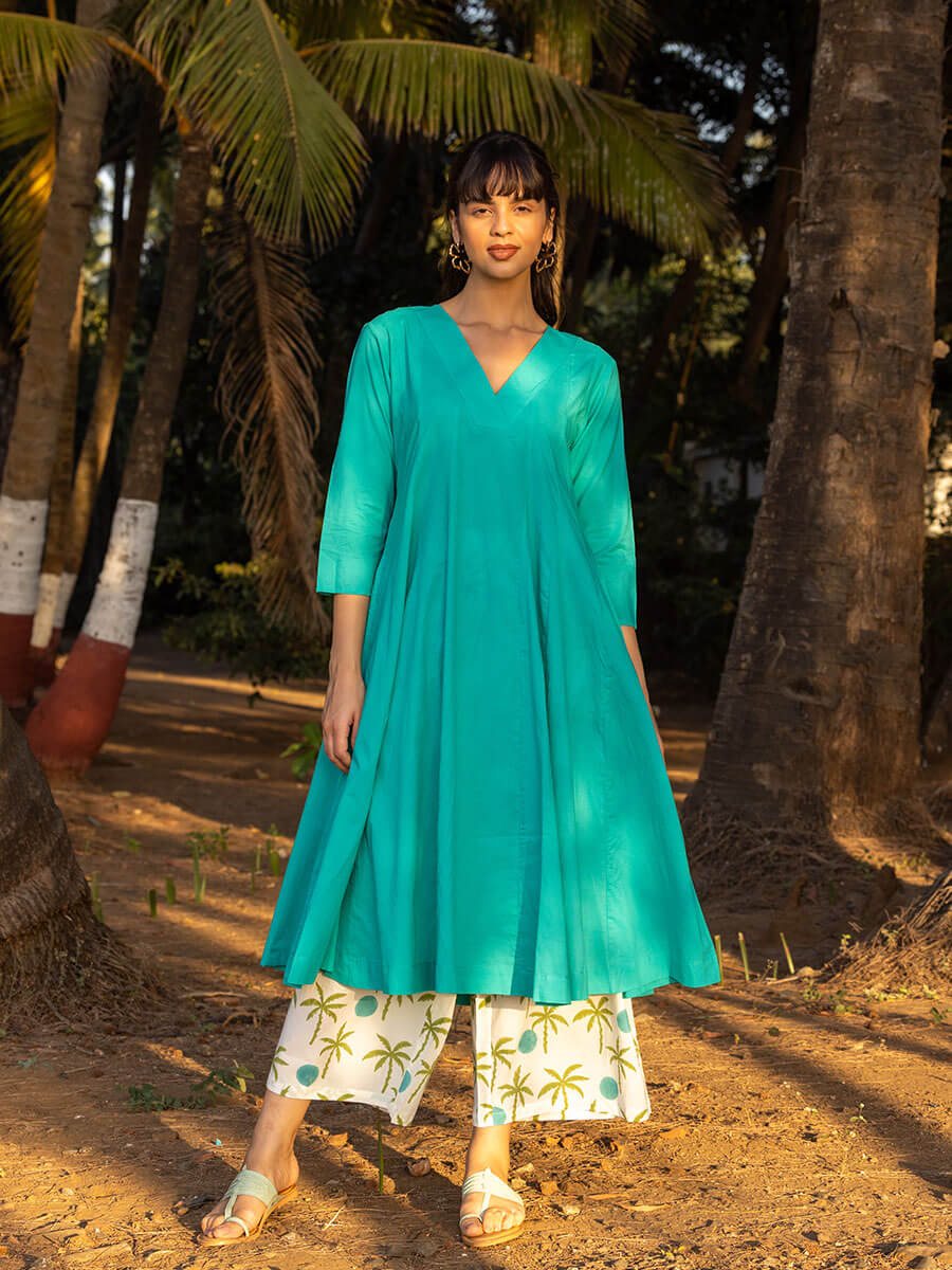 Turquoise Cotton Kurta