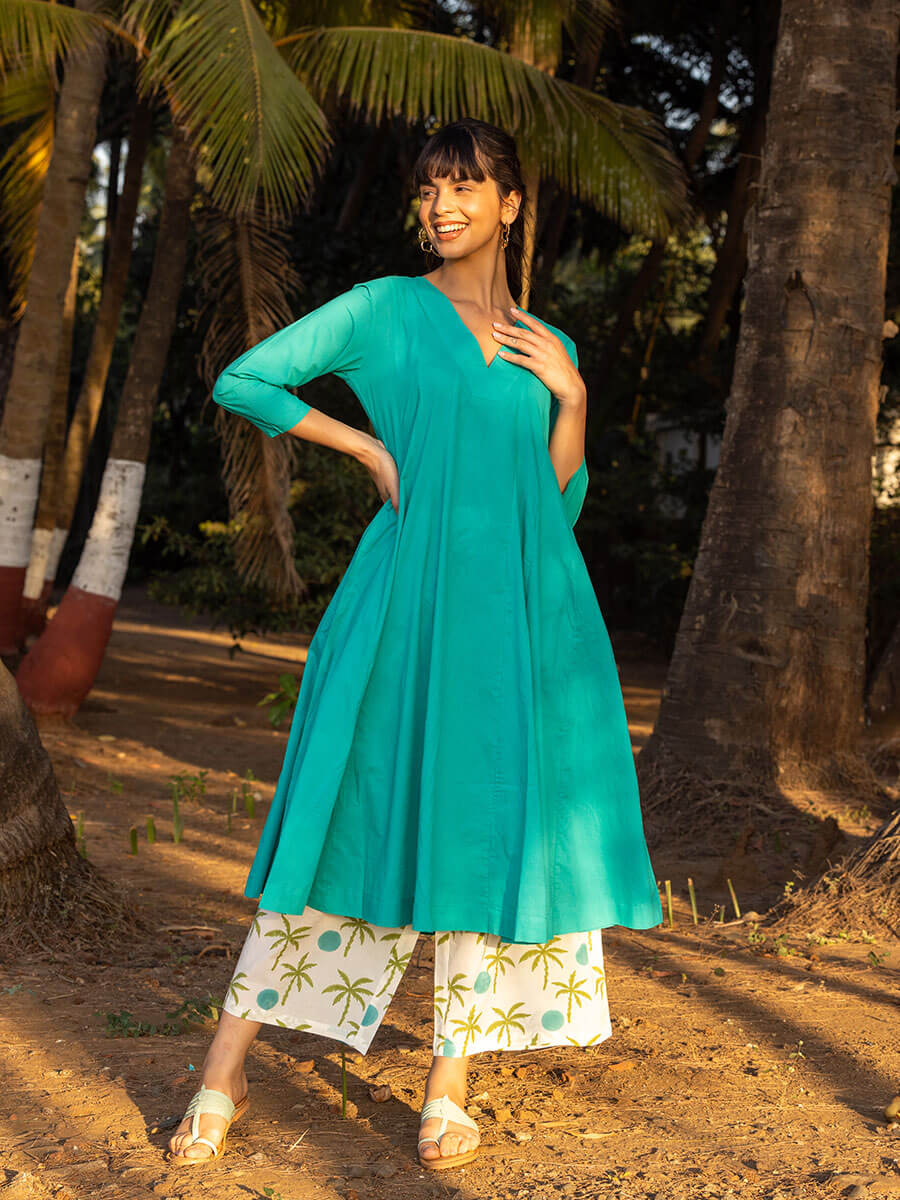 Turquoise Cotton Kurta