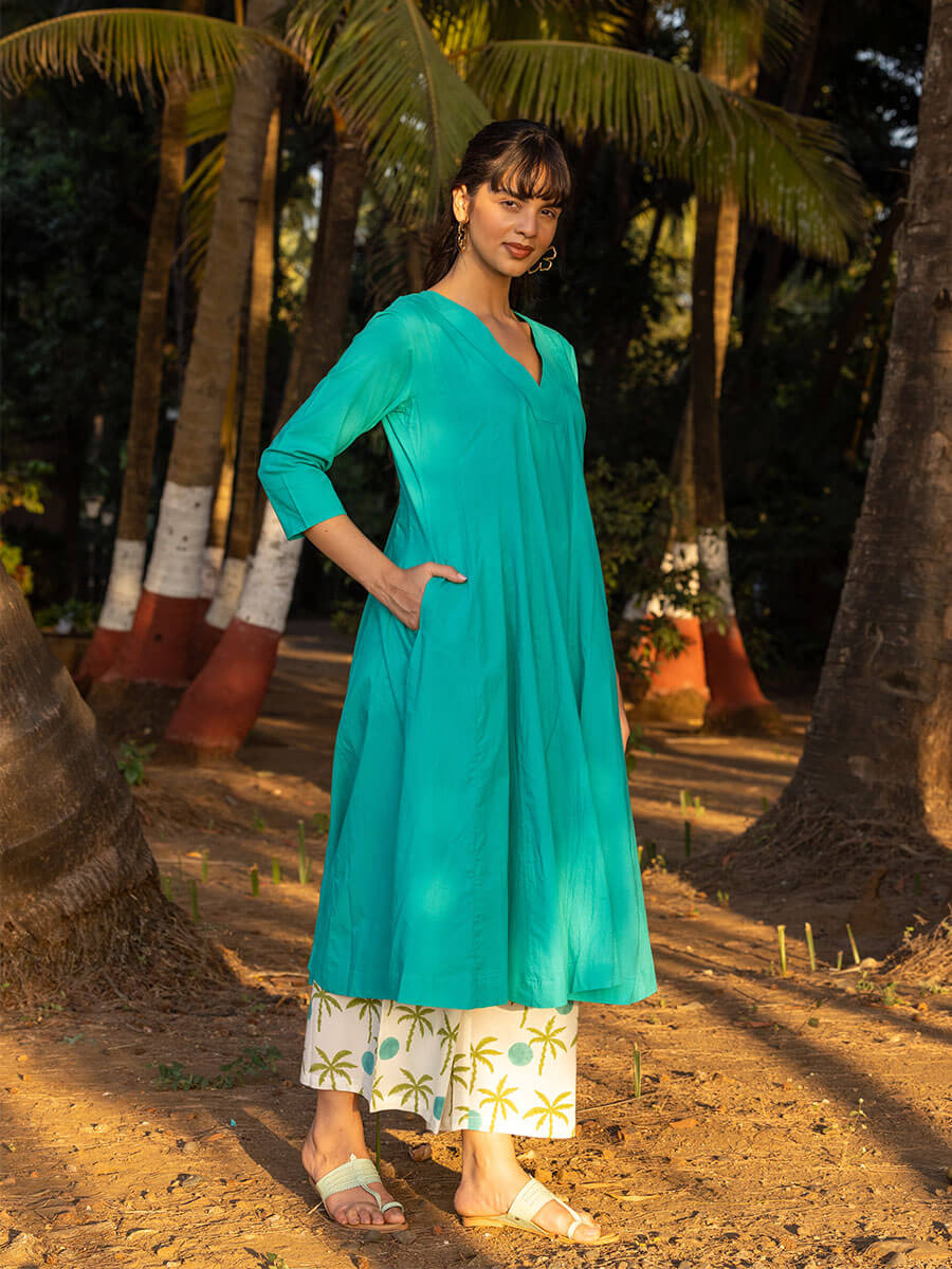 Turquoise Cotton Kurta
