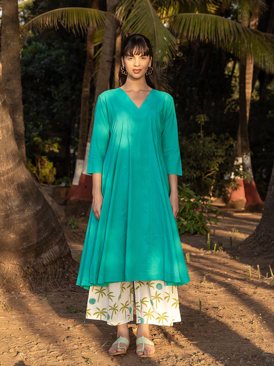 Turquoise Cotton Kurta