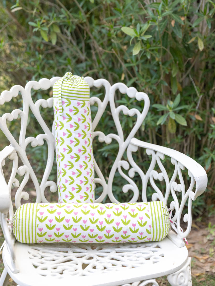 Set of 2 - Tiny Tulip Hand Block Printed Baby Bolster