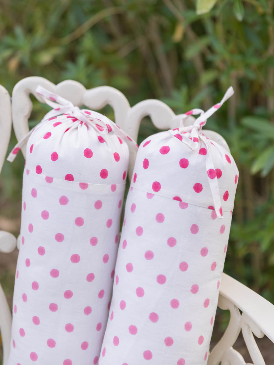 Set of 2 - Pink Polka Hand Block Printed Baby Bolster