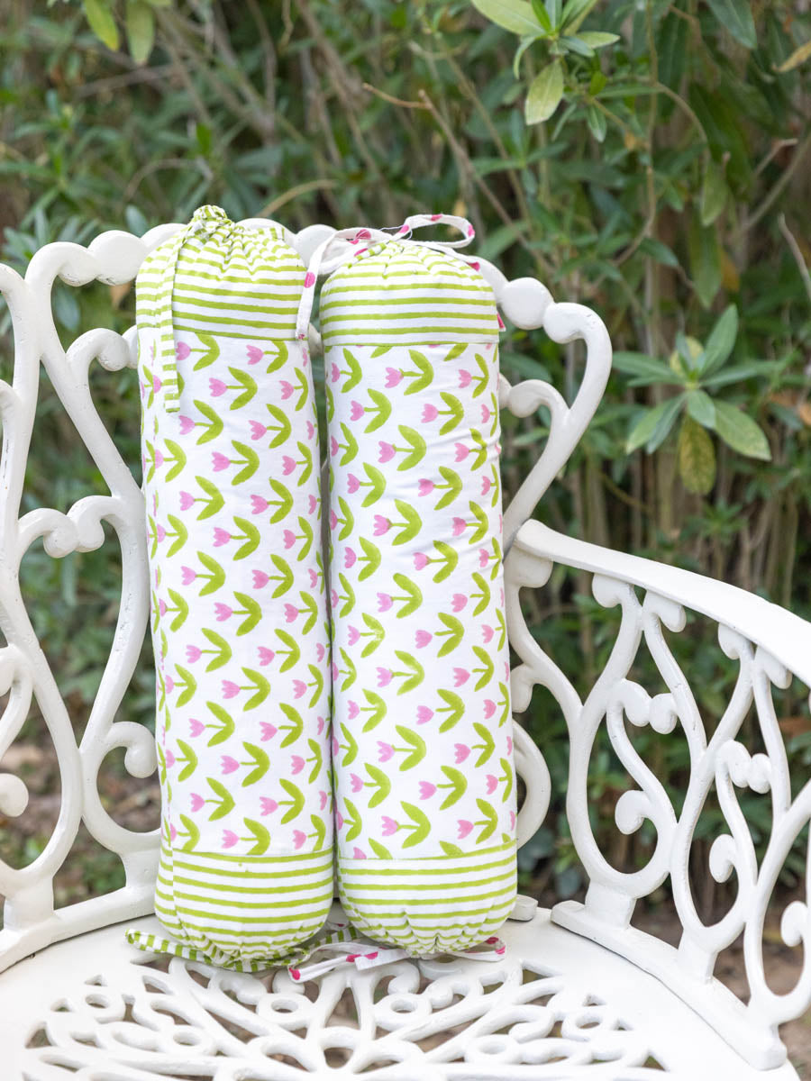 Set of 2 - Tiny Tulip Hand Block Printed Baby Bolster