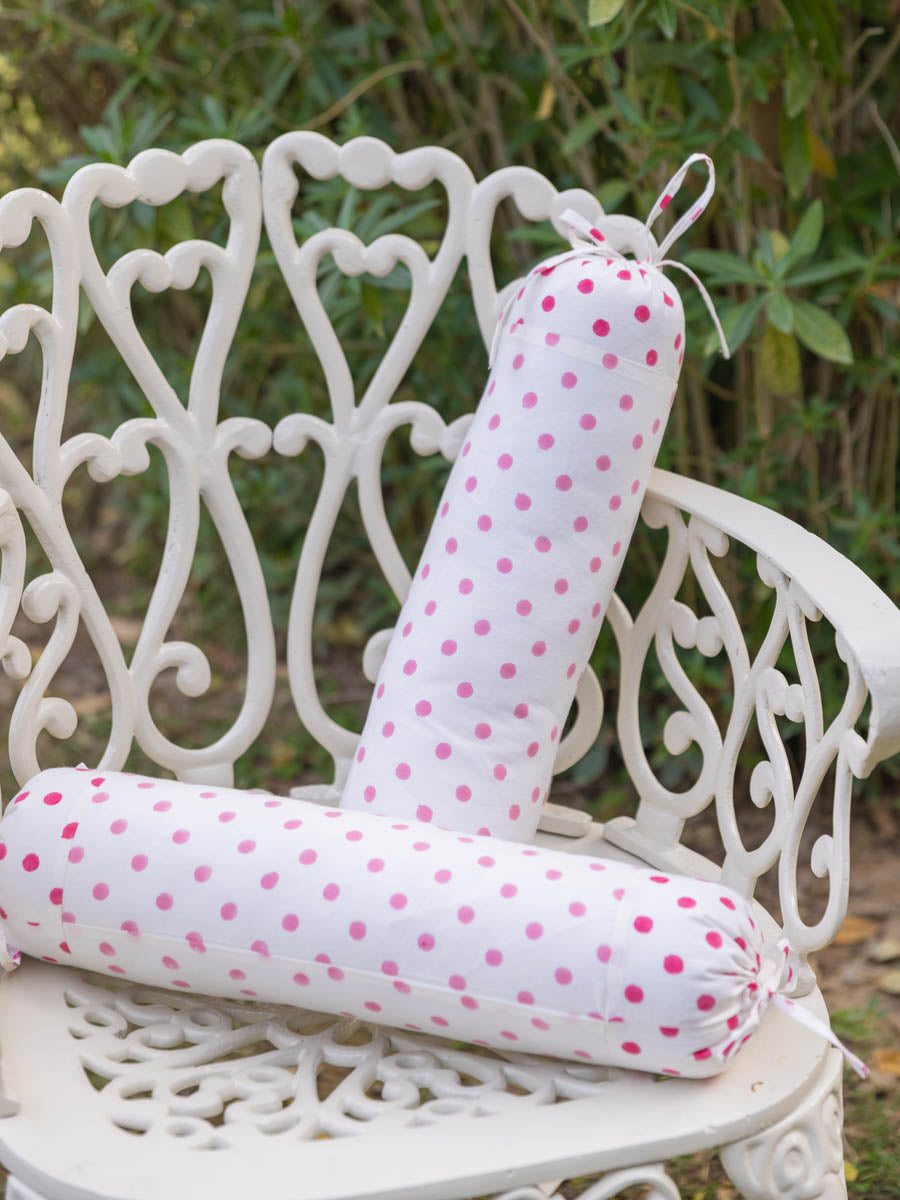Set of 2 - Pink Polka Hand Block Printed Baby Bolster
