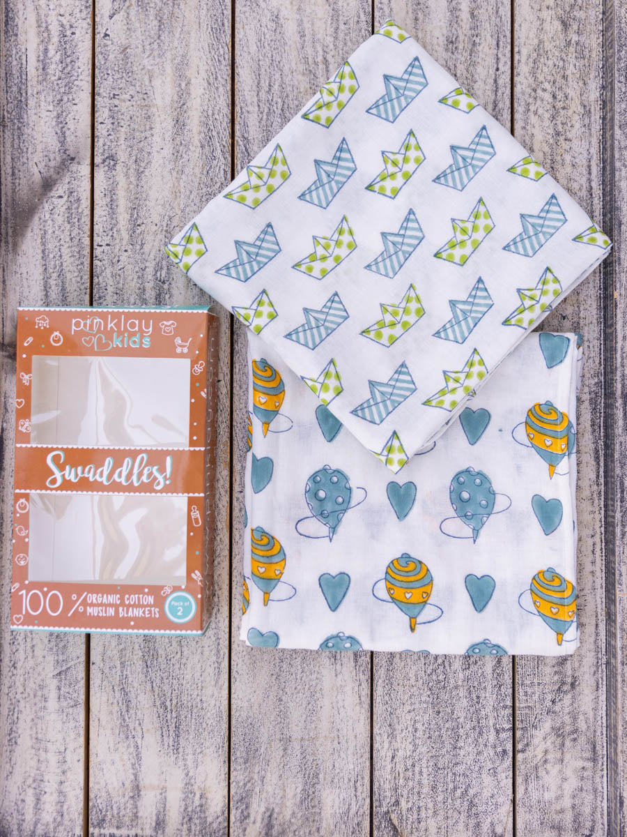 Set of 2 - Tiny Trekkers Organic Cotton Muslin Swaddles