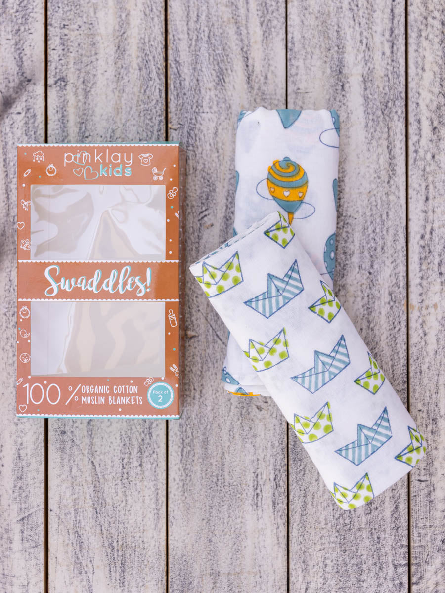 Set of 2 - Tiny Trekkers Organic Cotton Muslin Swaddles