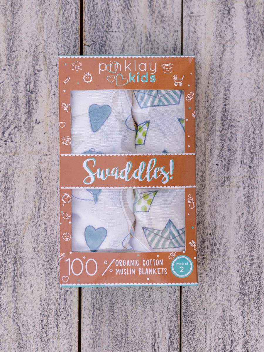 Set of 2 - Tiny Trekkers Organic Cotton Muslin Swaddles