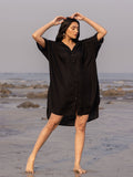 Sajdaa Black Oversized Asymmetrical Long Shirt
