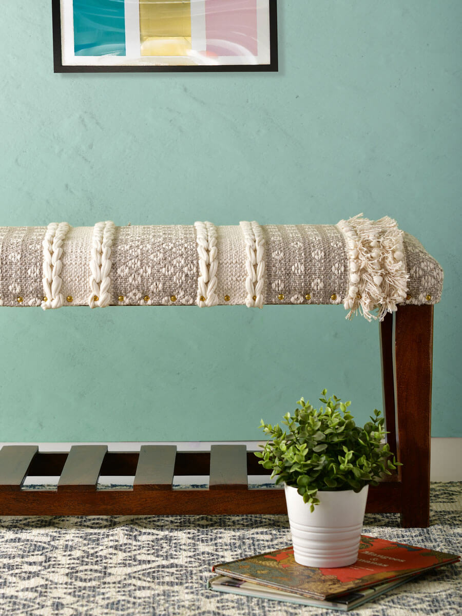 Misty Dew Solid Wood Bench With Upholstery