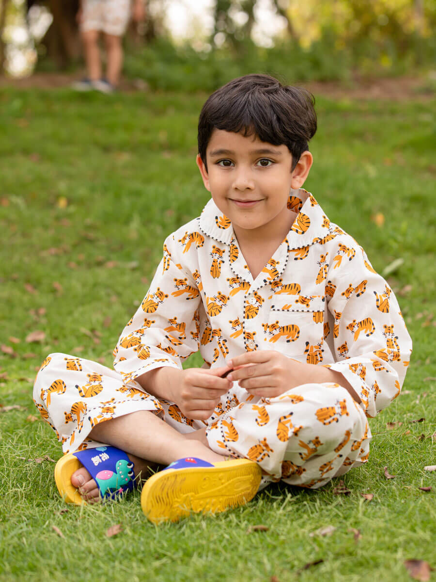 Tiger My Friend Block Printed Cotton Pyjama Set