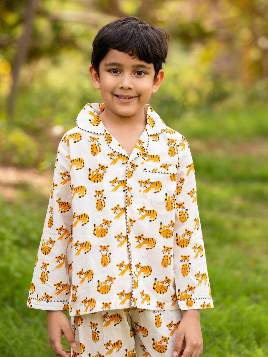Tiger My Friend Block Printed Cotton Pyjama Set