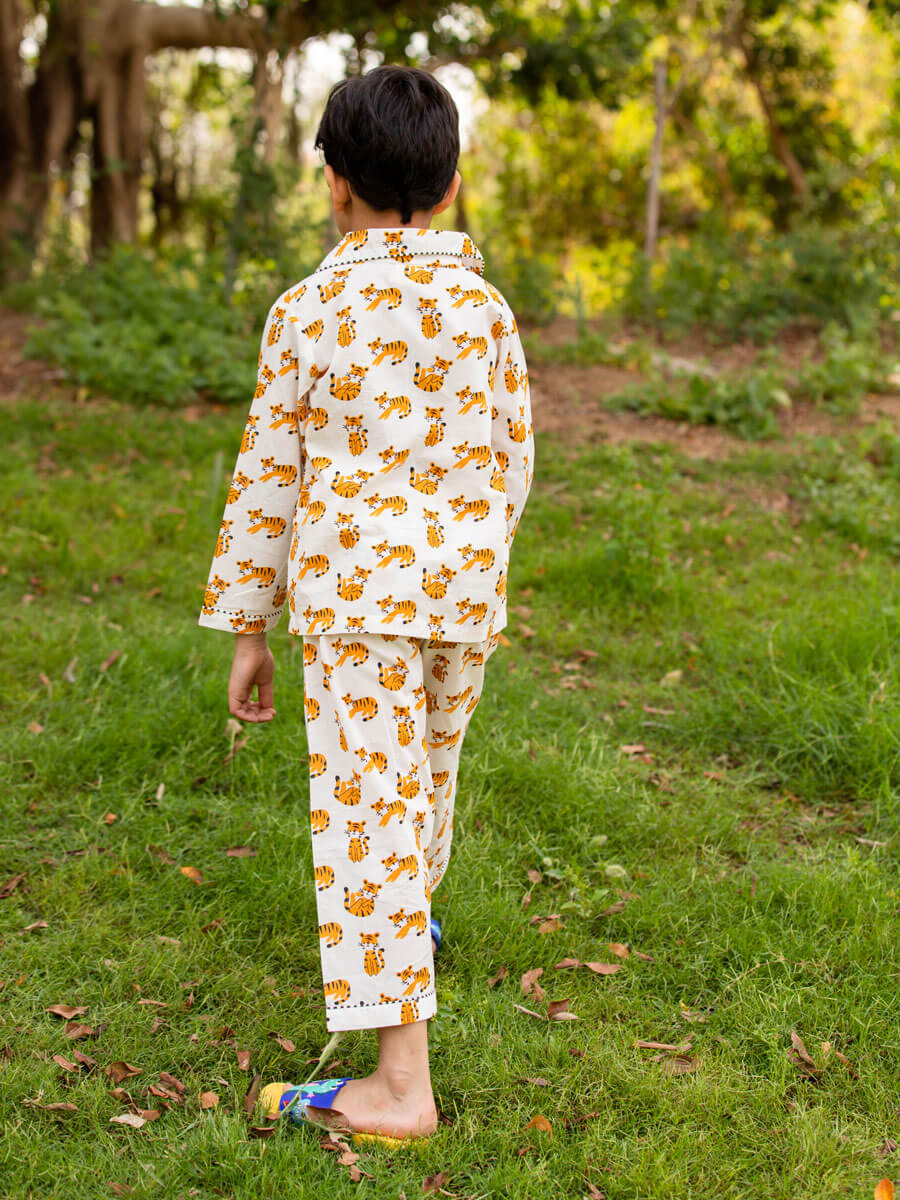 Tiger My Friend Block Printed Cotton Pyjama Set