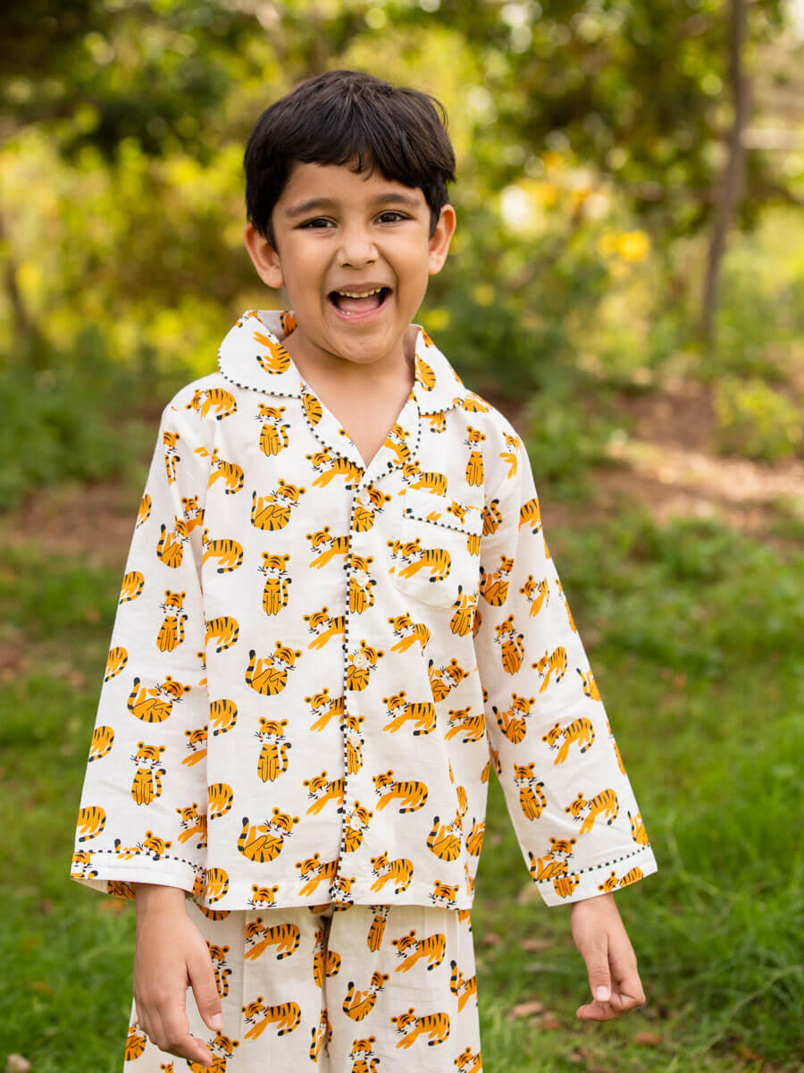 Tiger My Friend Block Printed Cotton Pyjama Set