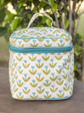 Tiny Tulip Block Printed Cotton Travel Vanity Case