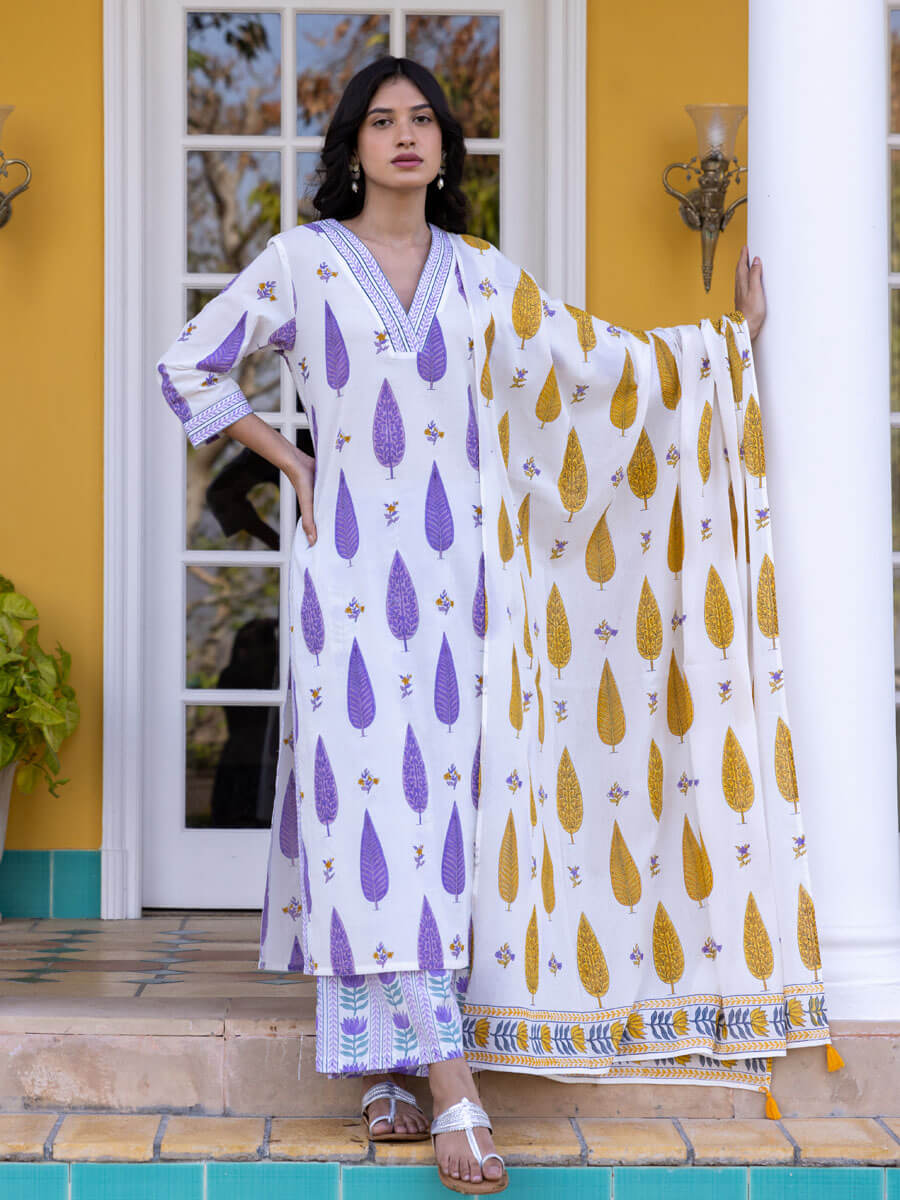 Mustard Cypress Hand Block Printed Cotton Dupatta