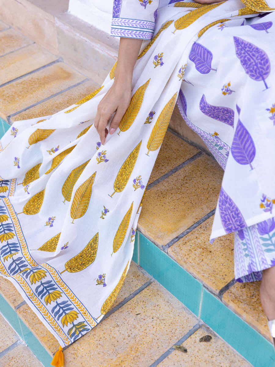 Mustard Cypress Hand Block Printed Cotton Dupatta