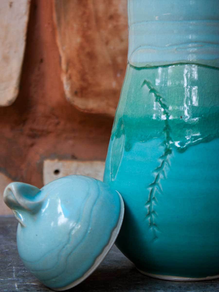 Garden Creepers Hand-Thrown Carved Ceramic Jar - Big