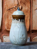 White Creeper Hand-Thrown Carved Ceramic Jar - Large
